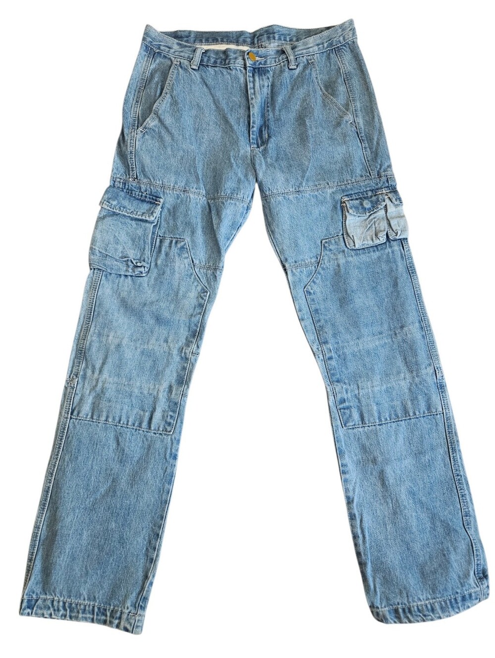 mnml Baggy Skater Cargo Denim Pants Blue Sz 31 Y2K Streetwear Patch Pockets